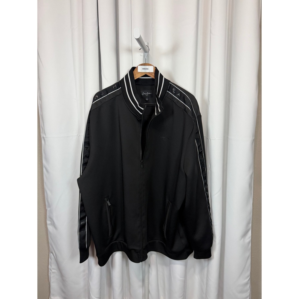 Sean John Mens Black Track Jacket Full Zip Logo Tape Sleeves 4XL RN123475